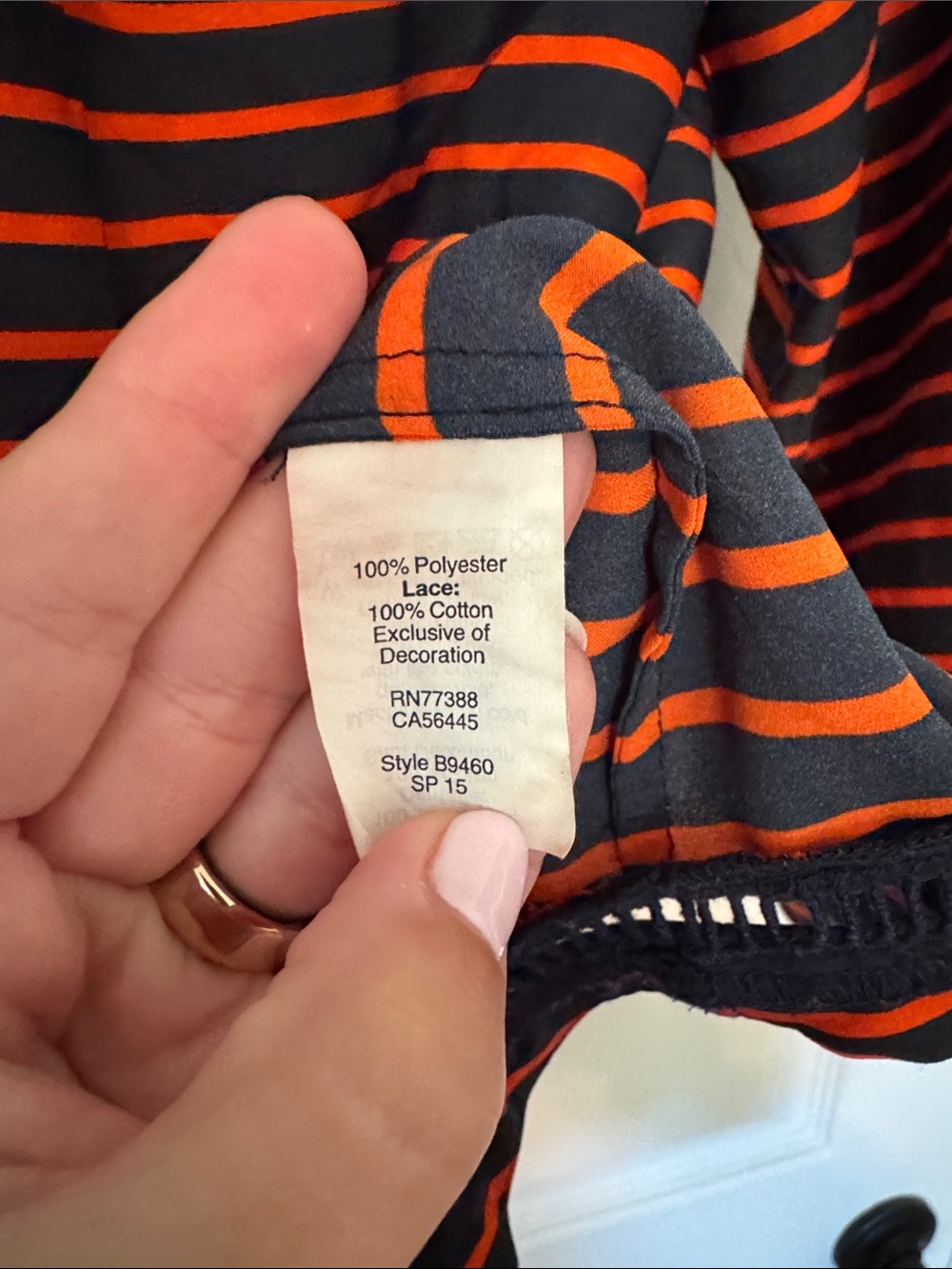 J. Crew Women’s Navy & Orange Striped Scoop Neck Blouse - Picture 3 of 7